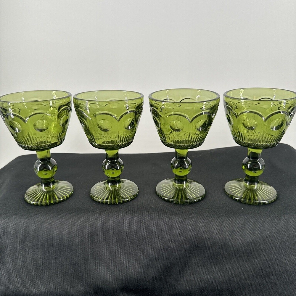 Wine Brandy Glasses 4 Bartlett Collins St. Genevieve Green Bullseye & Cane MCM